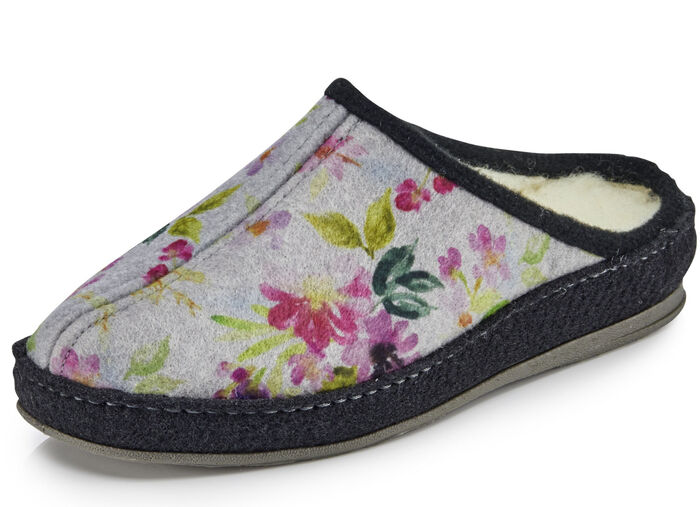 Pantoffel mit buntem Blütendruck GRAU