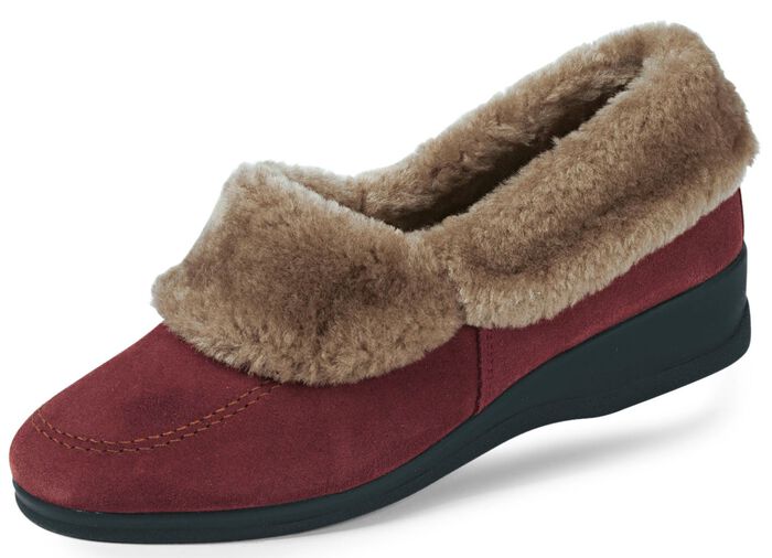 ELENA EDEN Hausschuh mit echtem Lammfellfutter BORDEAUX-TAUPE