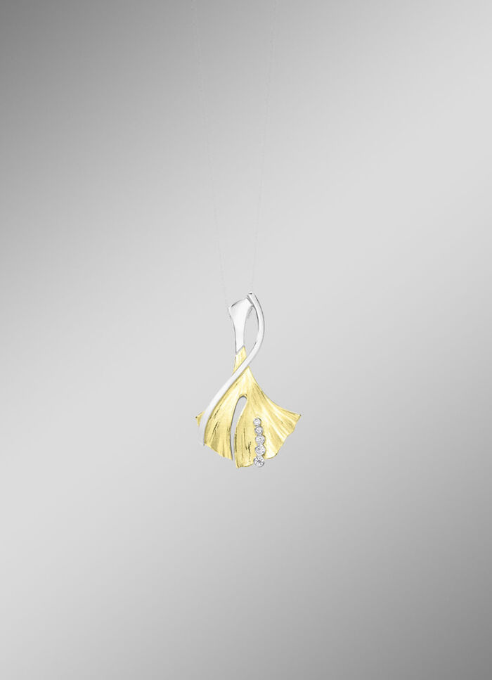 Ginkgoblatt-Anhänger in Bicolor mit synth. Zirkonia 