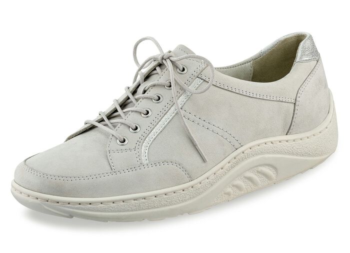 Waldläufer Schnürschuh mit edlen Metallicleder-Einsätzen PASTELLGRAU