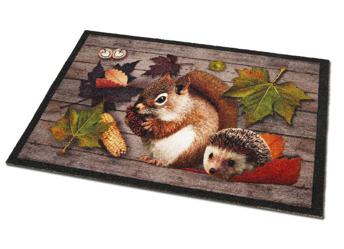 Fussmatte mit Eichhörnchen und Igel 