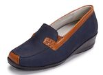Waldl&auml;ufer, bequeme Damen-Slipper, Weite H, mit herausnehmbarem Fussbett MARINE-COGNAC