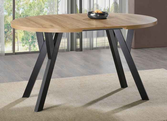 Esstisch mit Auszug auf massiven Buchenholzf&uuml;ssen 