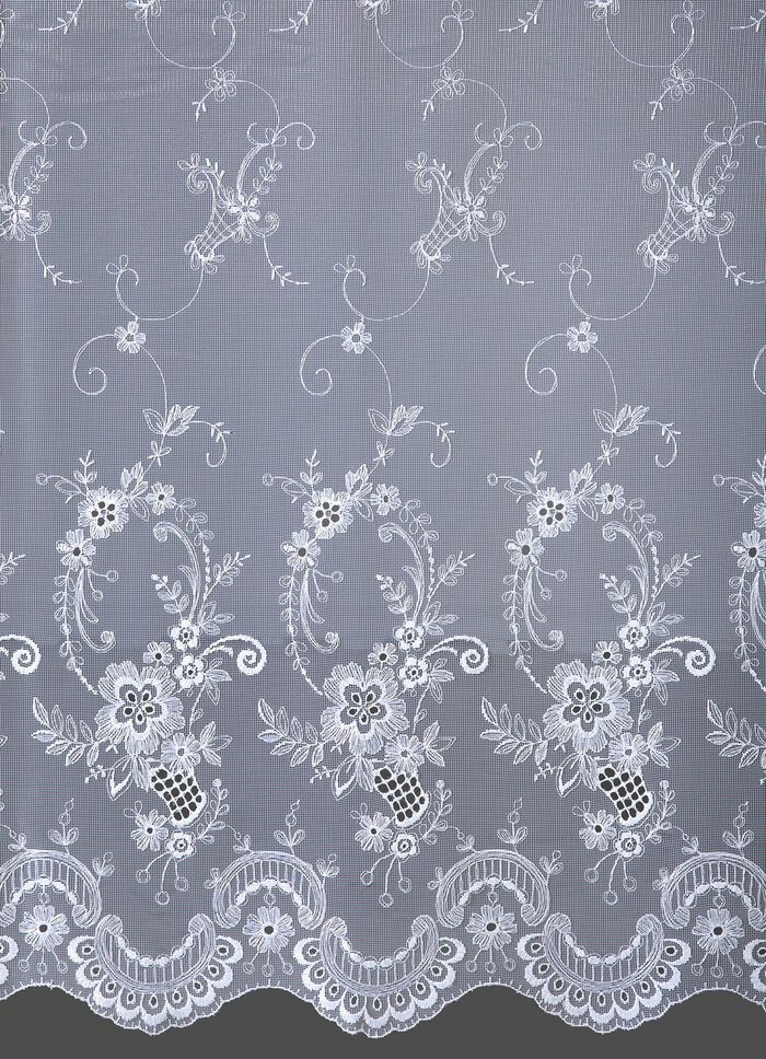 Vorhang mit Plauener Stickerei und Universalschienenband WEISS