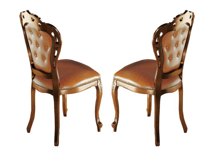 Esszimmer-St&uuml;hle und Sessel mit Lederbezug BRAUN/NUSSBAUM