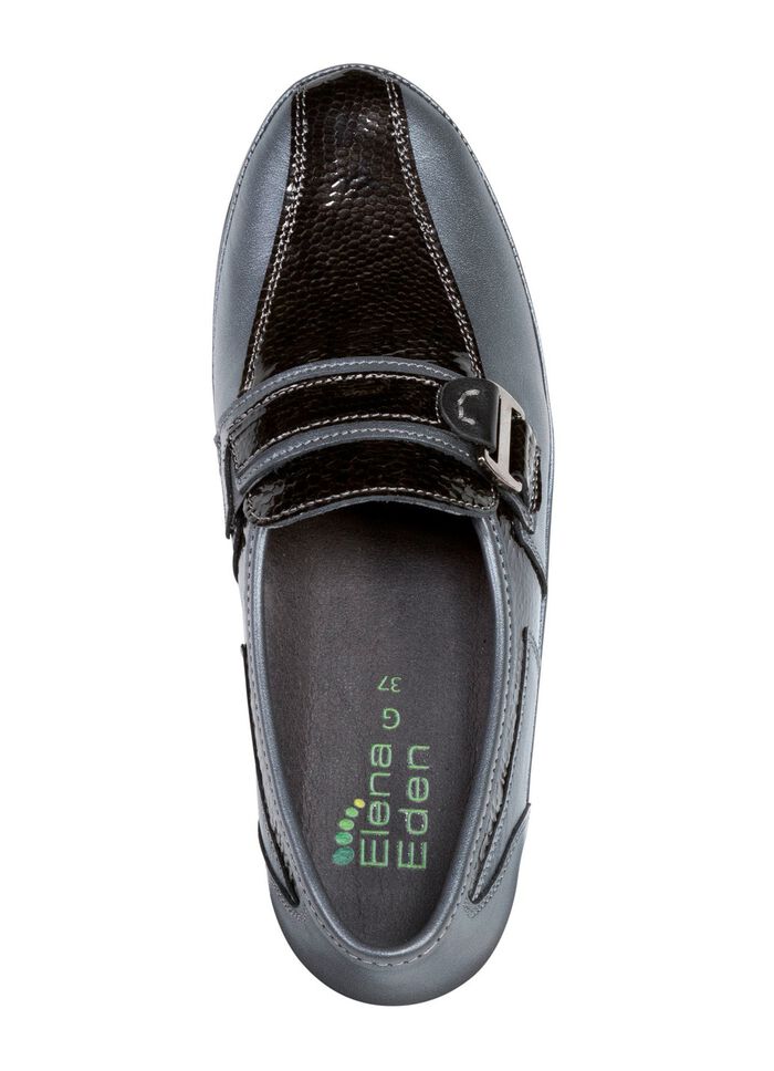 ELENA EDEN Slipper aus Nappaleder und gepr&auml;gtem Lackleder ALTSILBER-SCHWARZ