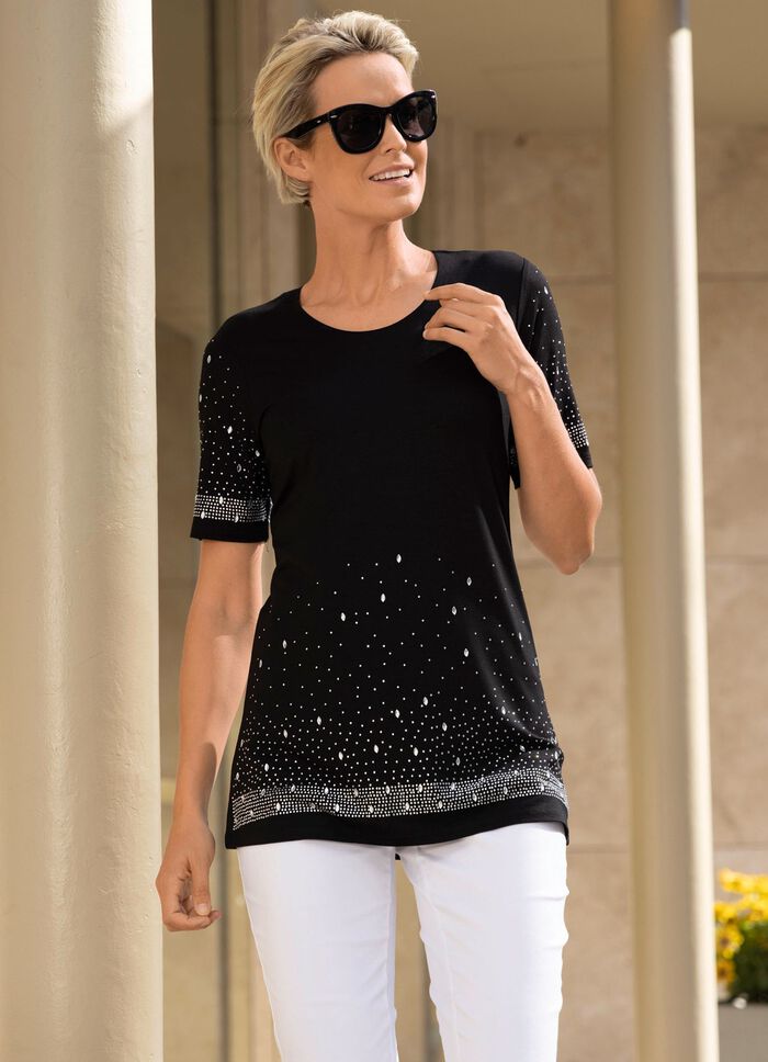 Shirt mit aufwendig gearbeiteter Strasszier in 2 Farben 