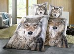 Bettw&auml;sche-Garnitur mit Druckmotiv &laquo;Wolf&raquo; 