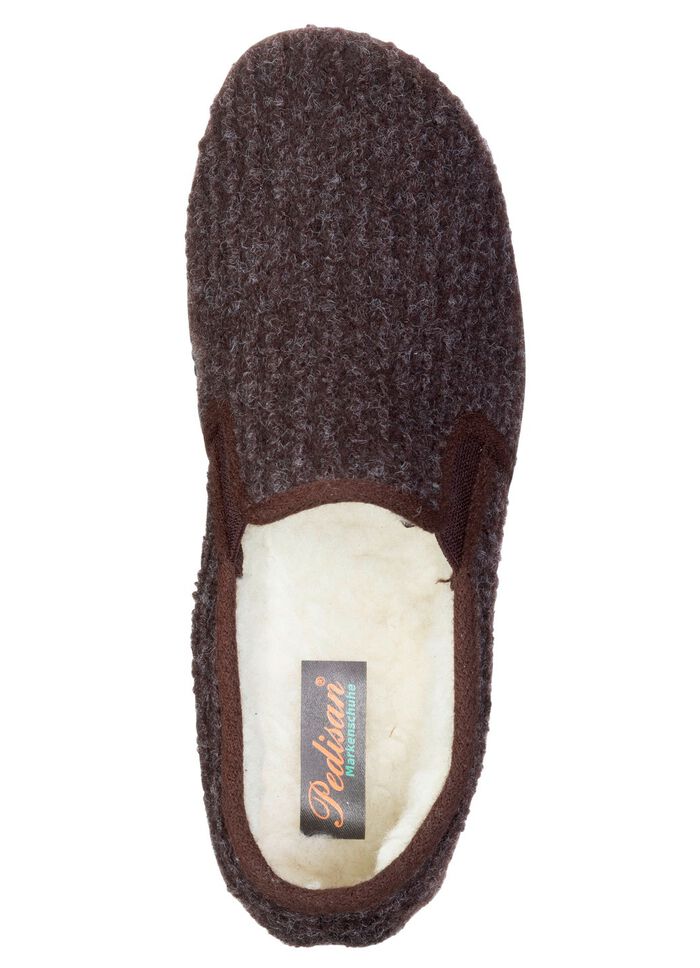 Gef&uuml;tterte Herren-Hausschuhe, mit Schurwolle BRAUN