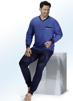 Pyjama mit V-Ausschnitt, Brusttasche und Bündchenärmeln 