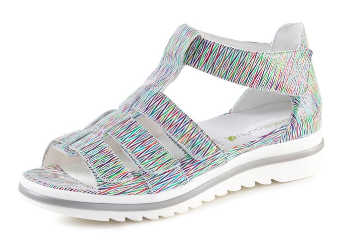 Waldl&auml;ufer, bequeme Damen-Sandalen, Weite H, mit herausnehmbarem Fussbett WEISS-BUNT