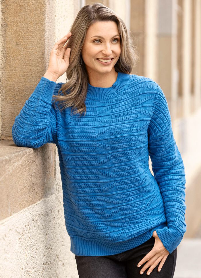 Pullover in Strukturmix AZURBLAU