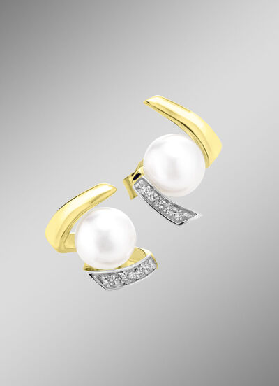 Ohrstecker mit S&uuml;sswasser-Zuchtperlen und synth. Zirkonia 