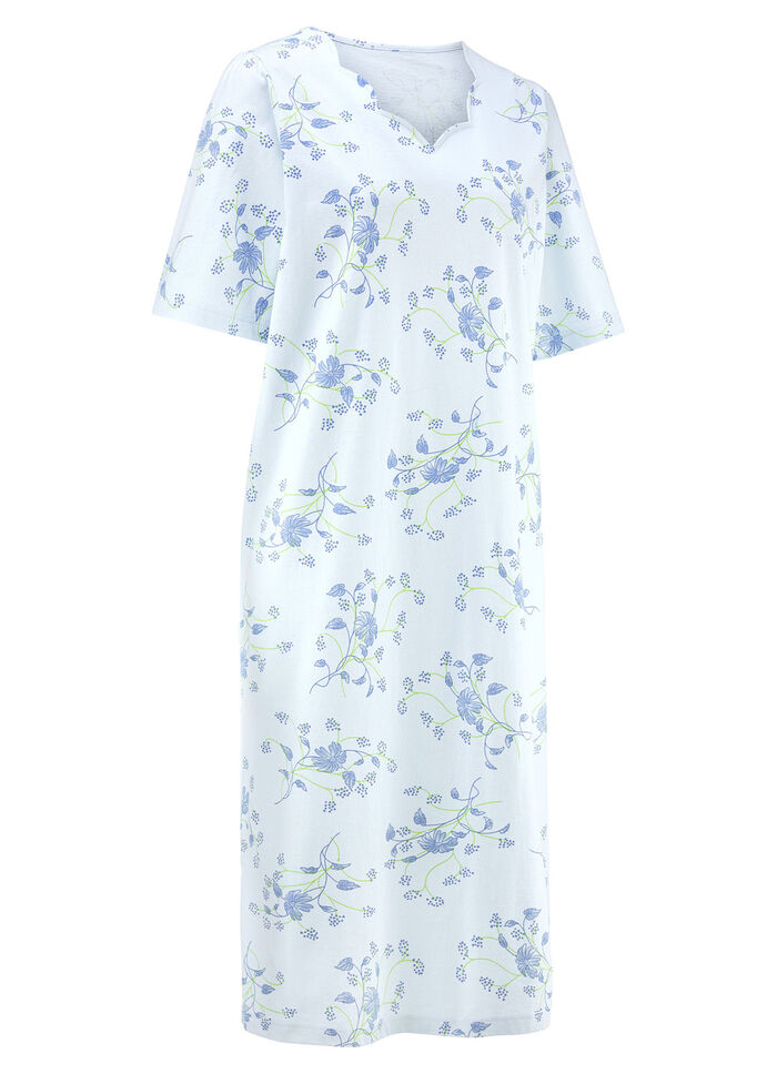 Nachthemd, Kurzarm mit V-Ausschnitt HELLBLAU-BUNT