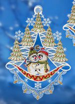 Fensterbilder Schneem&auml;nner aus echter Plauener Spitze BUNT