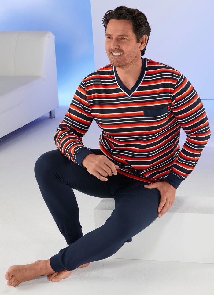 Pyjama mit V-Ausschnitt und Ringeldessin 