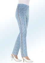 Hose mit aparter Floral-Dessinierung und effektvollem Zierband BLEU-WEISS
