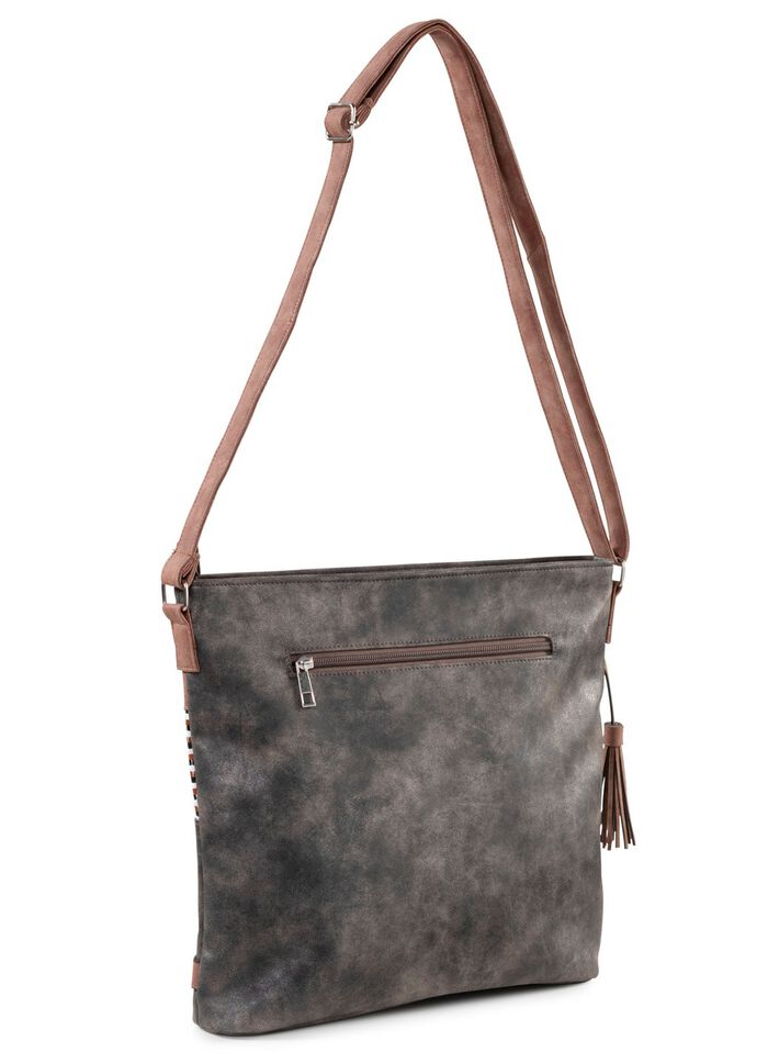 Tasche mit teilweise glitzernden Flechtdurchz&uuml;gen GRAU-BRAUN