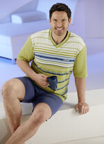 Shorty mit V-Ausschnitt und Ringeldessin vorne 