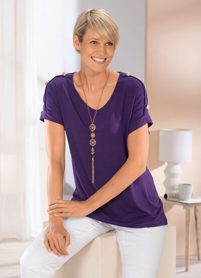 Shirt mit abgerundetem V-Ausschnitt in 2 Farben 