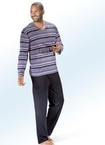 Zweierpack Pyjamas mit V-Ausschnitt, Ringeldessin und Brusttasche 