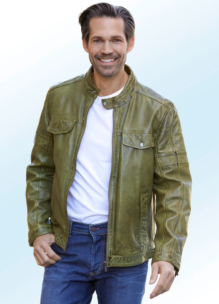 Lederkurzjacke mit Zierstepp 