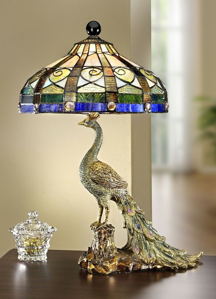 Tiffany-Tischlampe Pfau 