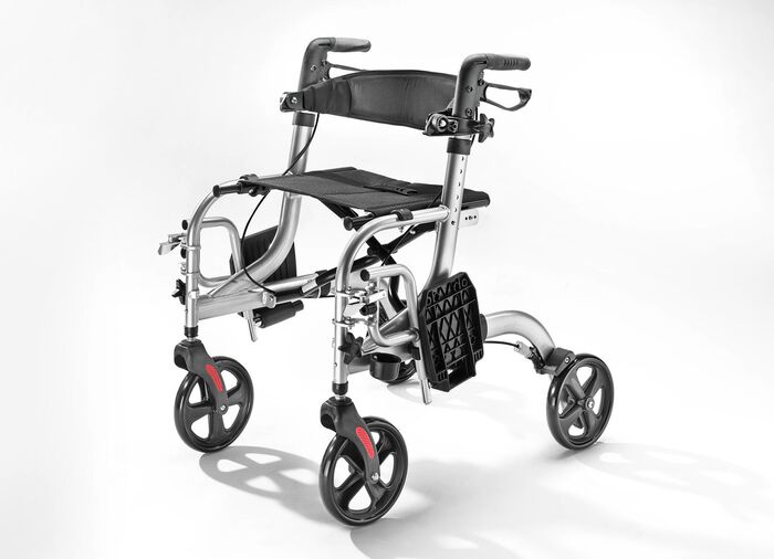 Rollator, auch als Rollstuhl nutzbar SILBER