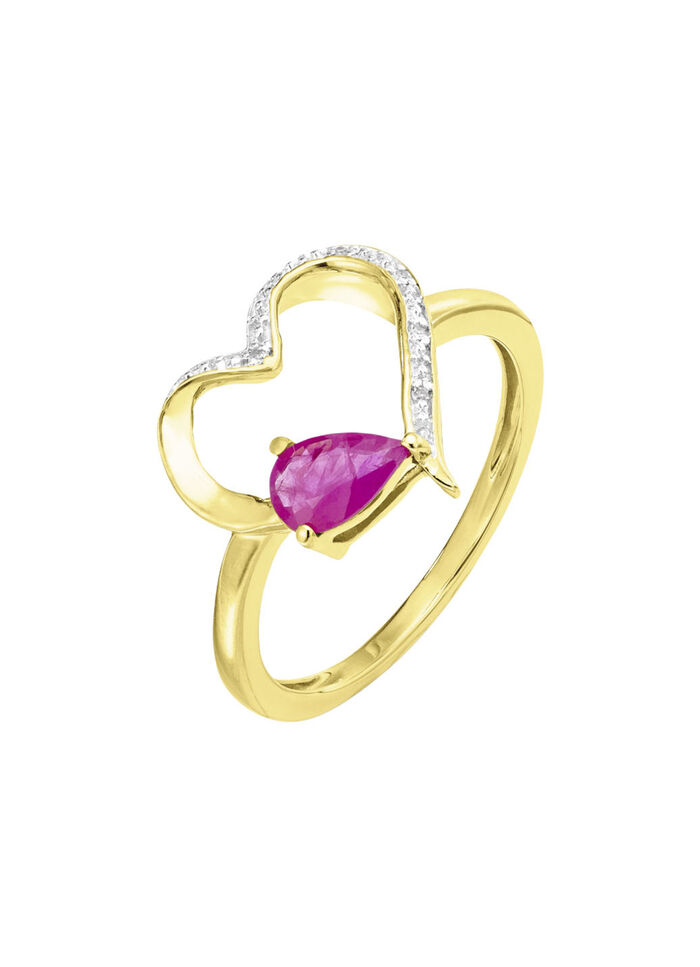 Damenring mit echt Rubin im herzförmigen Ringkopf 