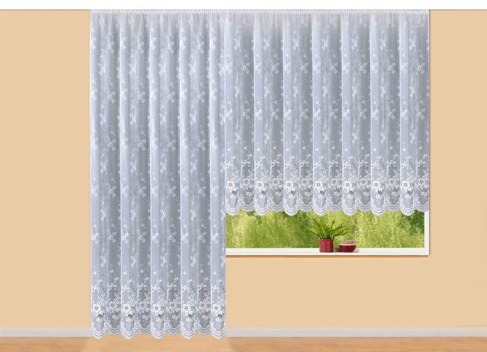 Vorhang mit Plauener Stickerei und Universalschienenband WEISS