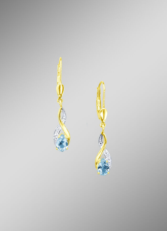 Ohrringe mit  Brillanten und echt Blautopas