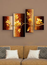 Bilder-Set, 4-teilig, Zweig mit Magnolienblüten BRAUN-GOLD