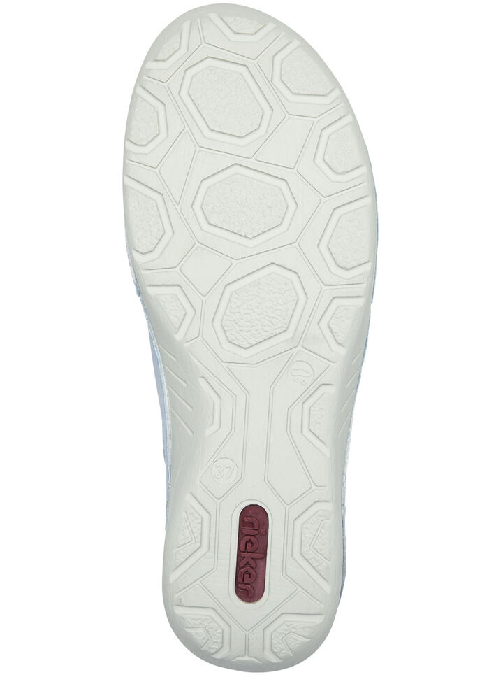 Rieker Schnürschuh aus floral bedrucktem Textilmaterial mit Metallicschimmer HELLBLAU-GRAU