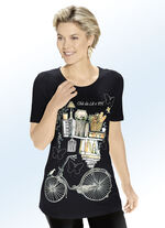 Shirt mit ausgefallenem Kontrast-Druck in 3 Farben SCHWARZ