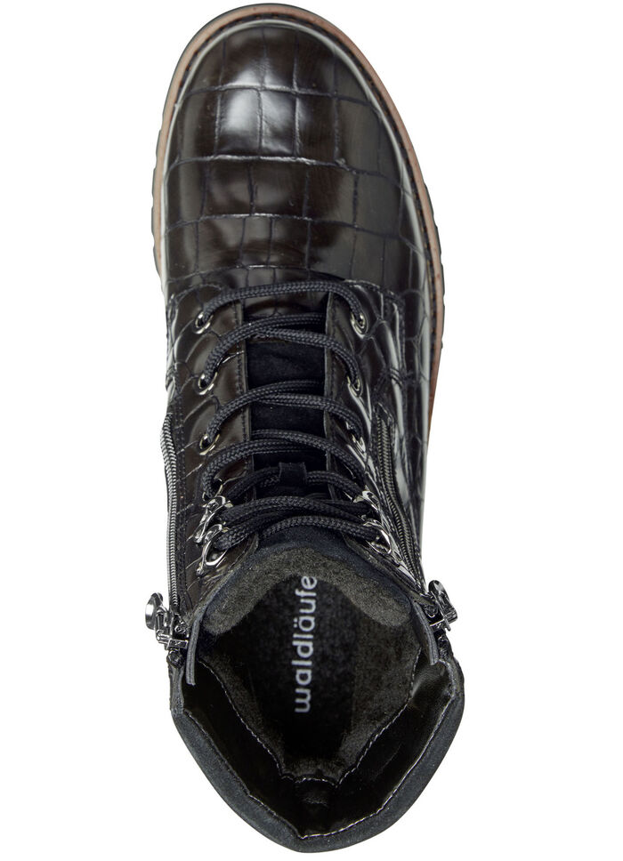 Waldläufer Stiefelette aus krokogeprägtem Nappaleder SCHWARZ