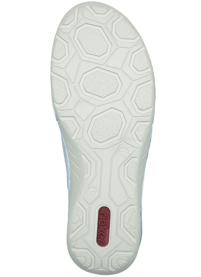 Rieker Schn&uuml;rschuh aus floral bedrucktem Textilmaterial mit Metallicschimmer HELLBLAU-GRAU