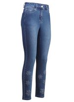 Jeans mit floralen Lochstickereien und Strasssteinchen 
