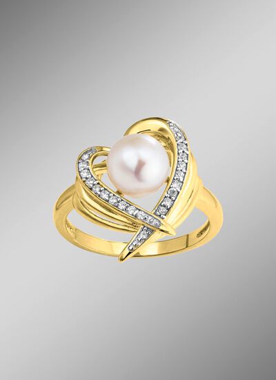 Vergoldeter Damenring mit S&uuml;sswasser-Zuchtperle 