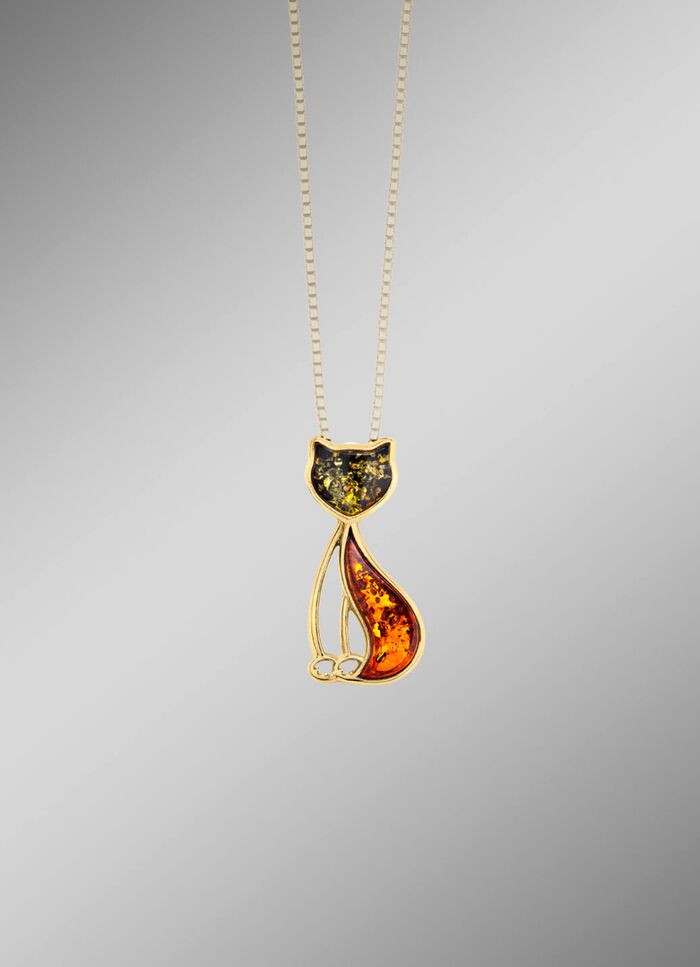 Katzen-Anh&auml;nger mit Bernstein 