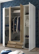 Moderner Kleiderschrank auf Wunsch mit Aufbau-Service WEISS-EICHE