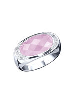 Damenring mit echt Rosenquarz und synthetische Zirkonia 
