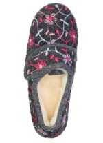 Gef&uuml;tterte Damen-Hausschuhe, mit Klettverschluss ANTHRAZIT