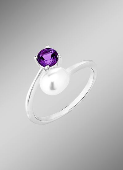 Damenring mit S&uuml;sswasser-Zuchtperle und Amethyst 