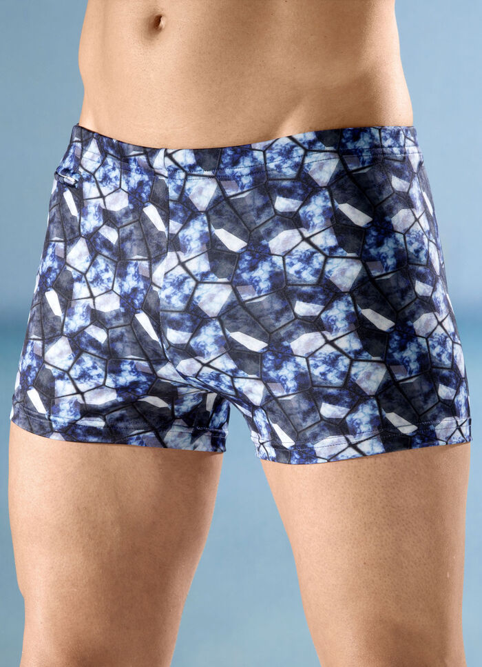 Badehose in höherer Kastenform mit Reissverschlusstasche 