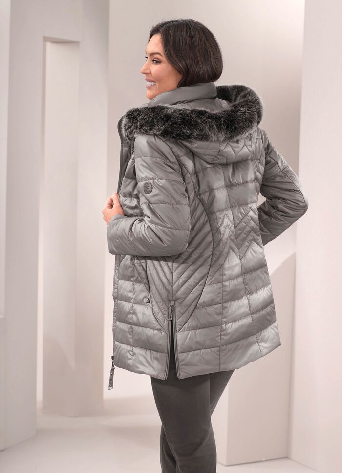 Jacke mit abnehmbarem Kunstpelz-Besatz GRAU