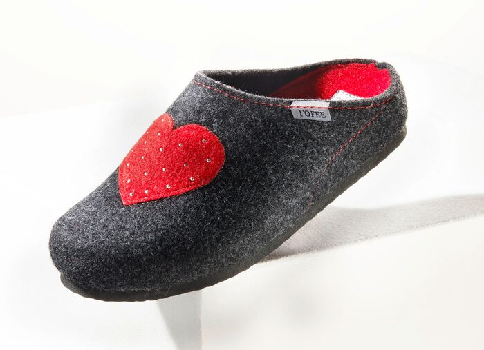 Hausschuh mit Obermaterial aus Wollfilz ANTHRAZIT