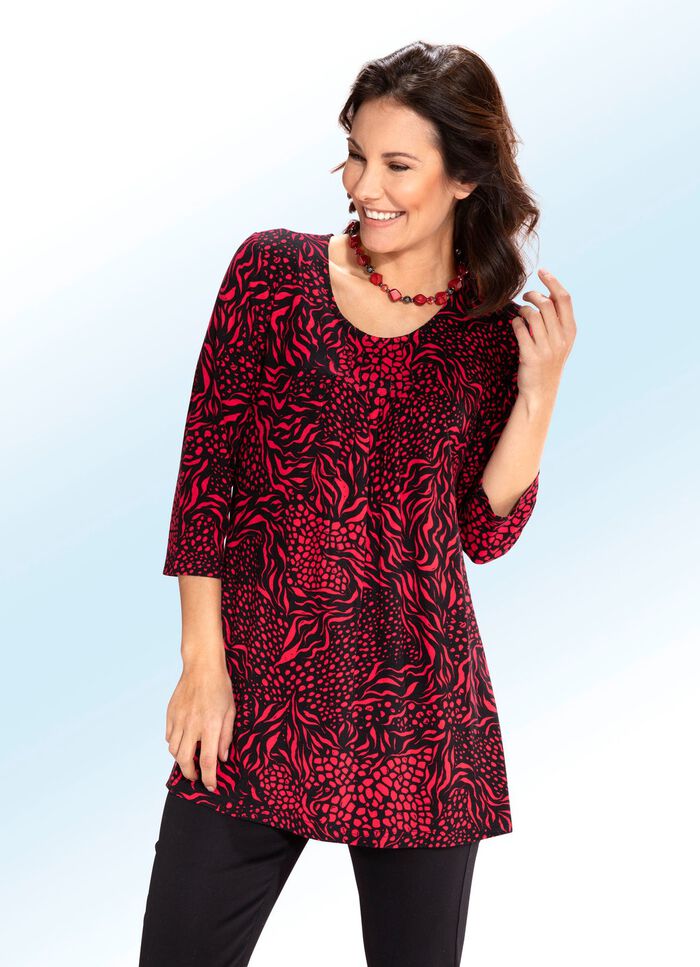 Longshirt mit Faltenlegung in 3 Farben SCHWARZ-ROT
