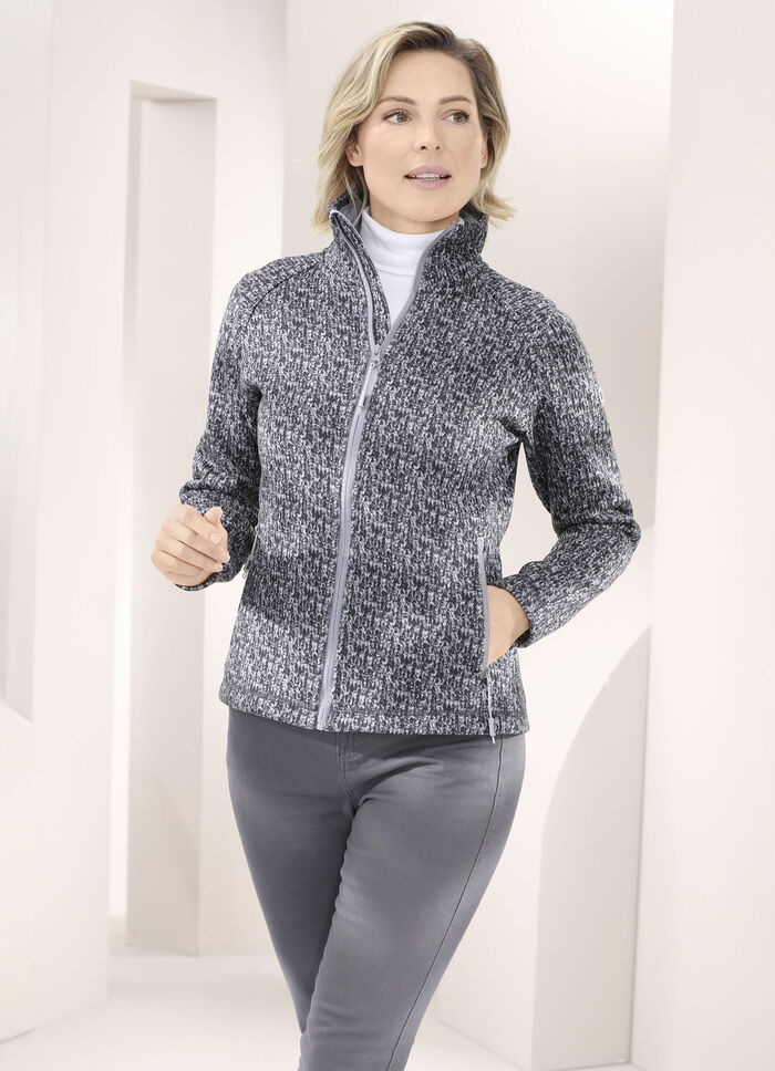 Fleecejacke in Strickoptik SCHWARZ-GRAU