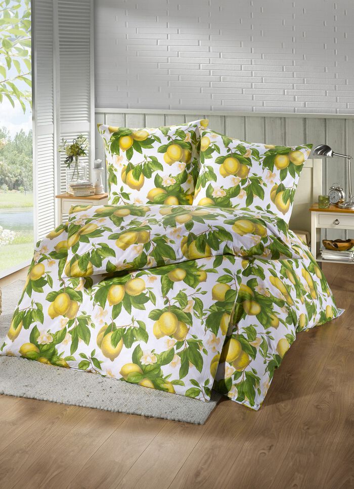 Beidseitig bedruckte Bettw&auml;sche-Garnitur mit Zitronen-Dessin 