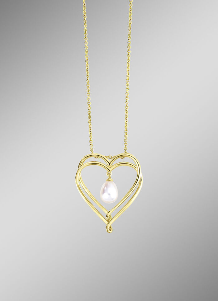 Herz-Anhänger mit Süsswasser-Zuchtperle und Ankerkette 